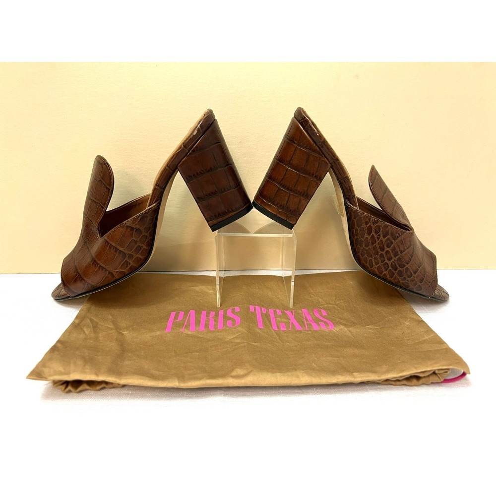 Paris Texas Brown Croc Embossed Mule Heels